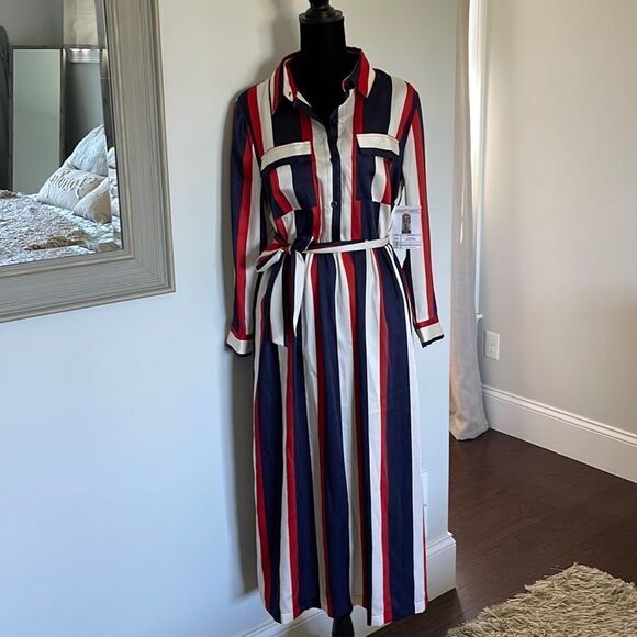 Newtimes Development Ltd. Shirt Style Dress w/belt. Midi. Size Small/Medium - Picture 1 of 11